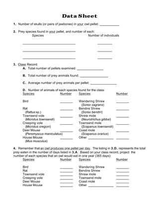Biology Owl Pellet Lab PDF Worksheets Library