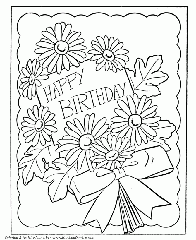 Birthday Coloring Pages Free Printable Kids Birthday Flowers Card 