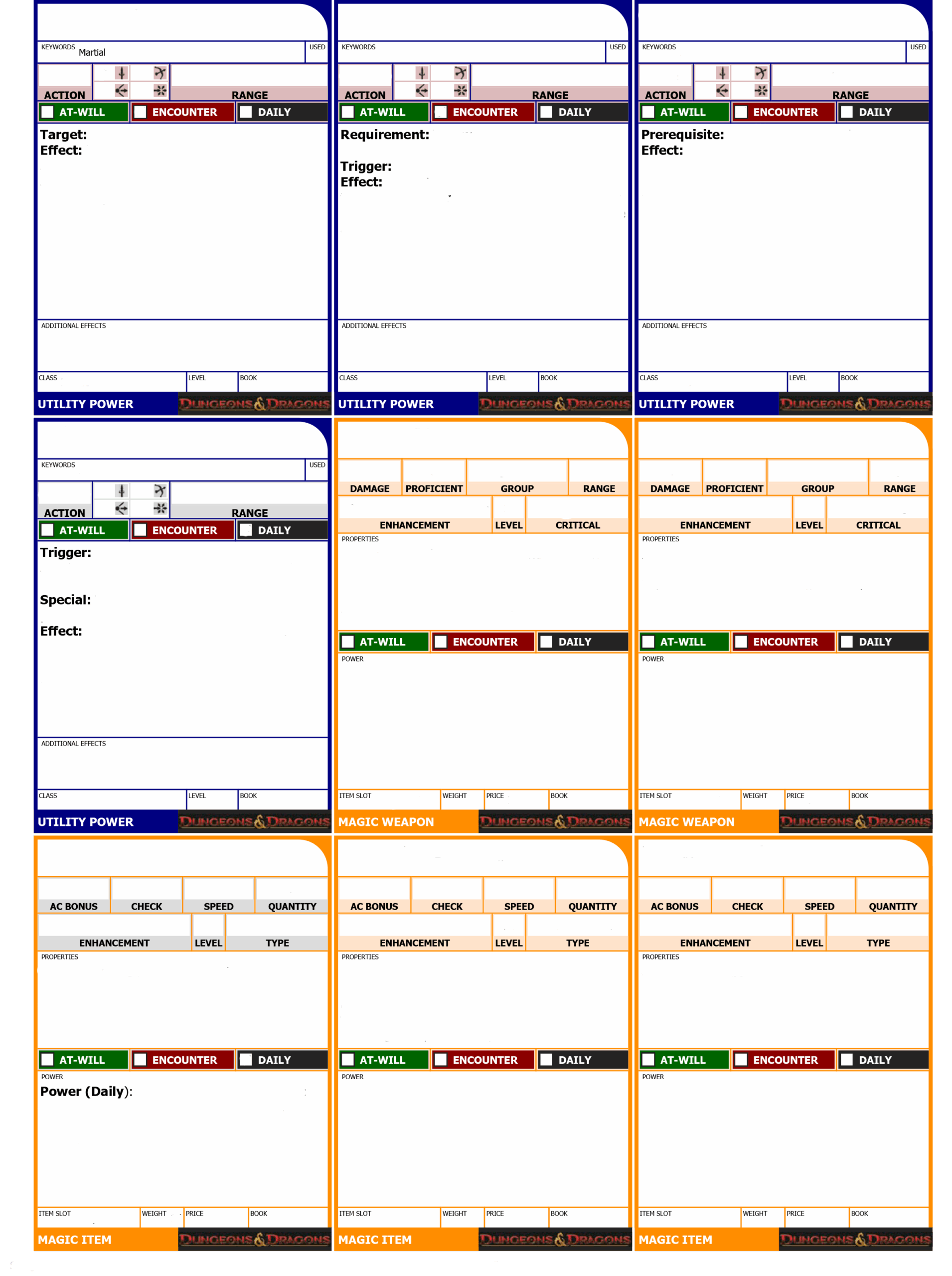 Blak Dnd 4e Power Cards Form Fillable Printable Forms Free Online
