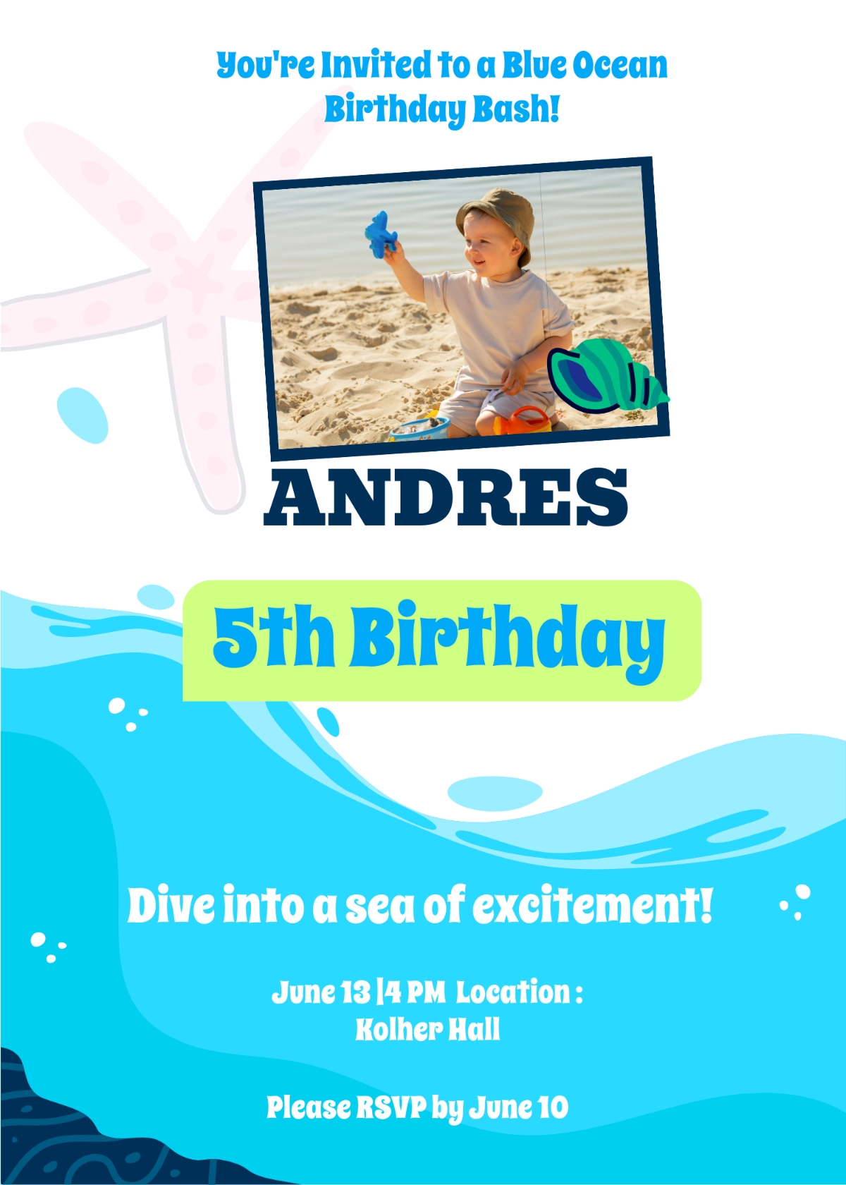Blue Ocean Birthday Invitation Template Edit Online Download 