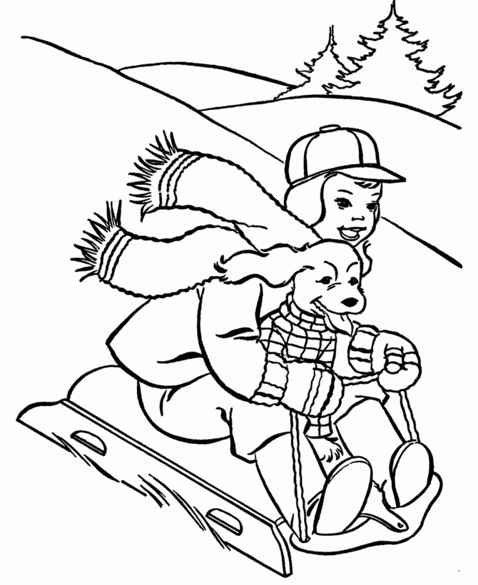 Bluebonkers Printable Winter Coloring Sheets Sledding