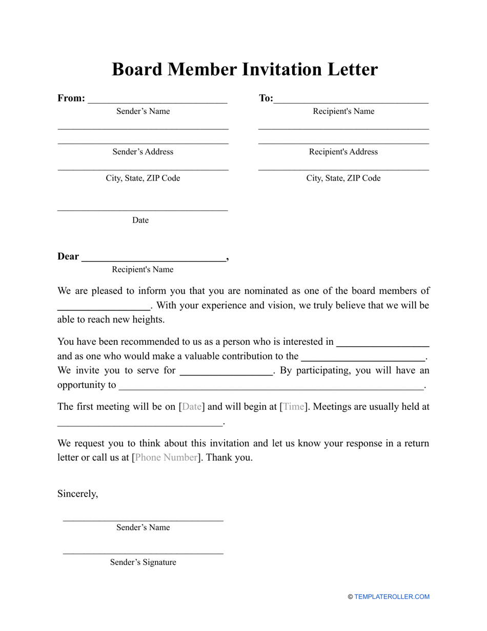 Board Member Invitation Letter Template Download Printable PDF 