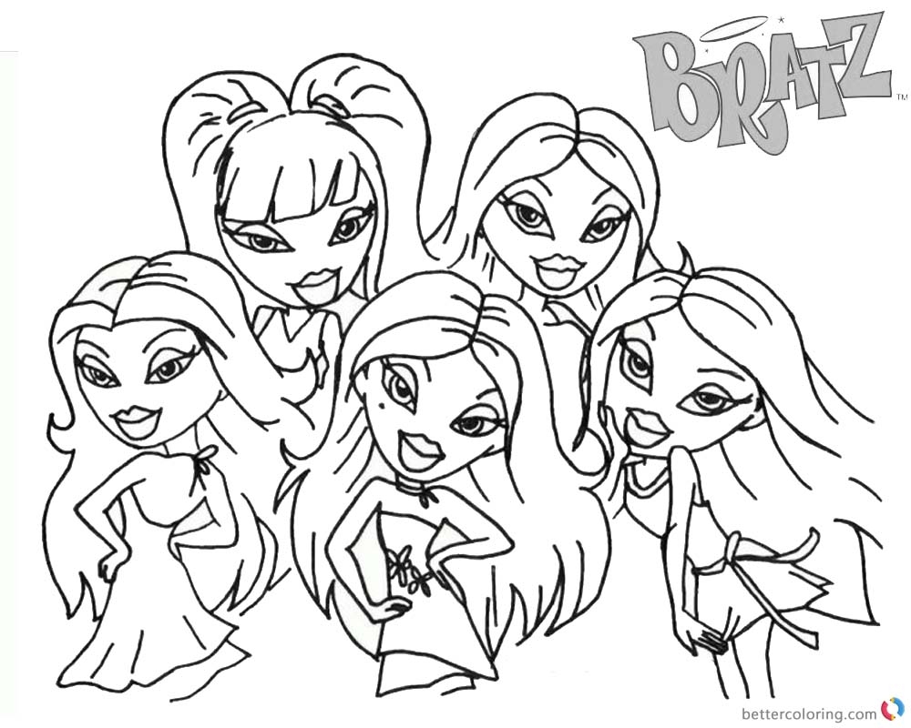 Bratz Coloring Pages Five Babyz Dolls Free Printable Coloring Pages