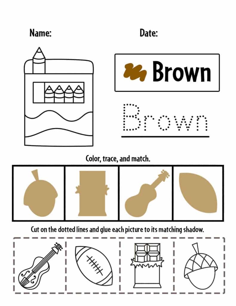 free printable color brown worksheet