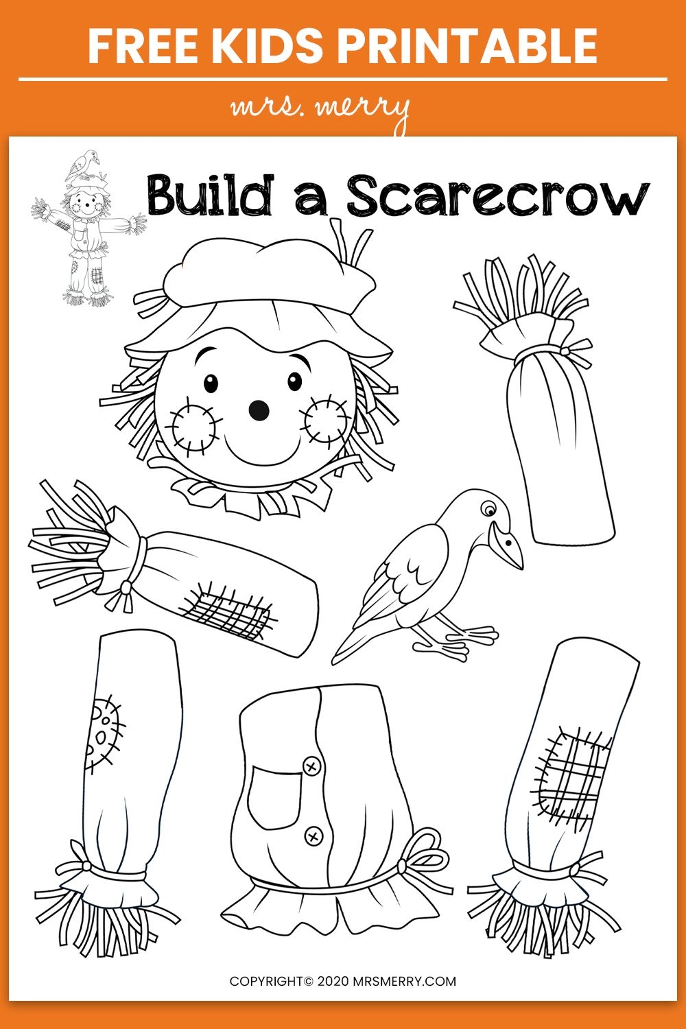 Build A Scarecrow Printable Fall Kids Activity Mrs Merry Kids Fall