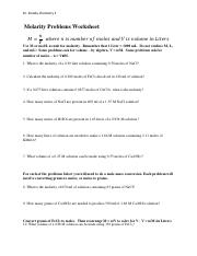 Calculating Molarity Moles And Volume A Chemistry Worksheet 