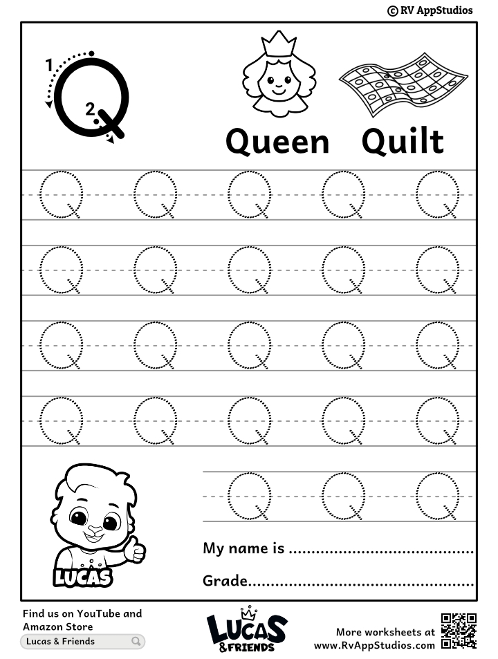 Capital Letter Q Tracing Worksheet Trace Uppercase Letter Q 