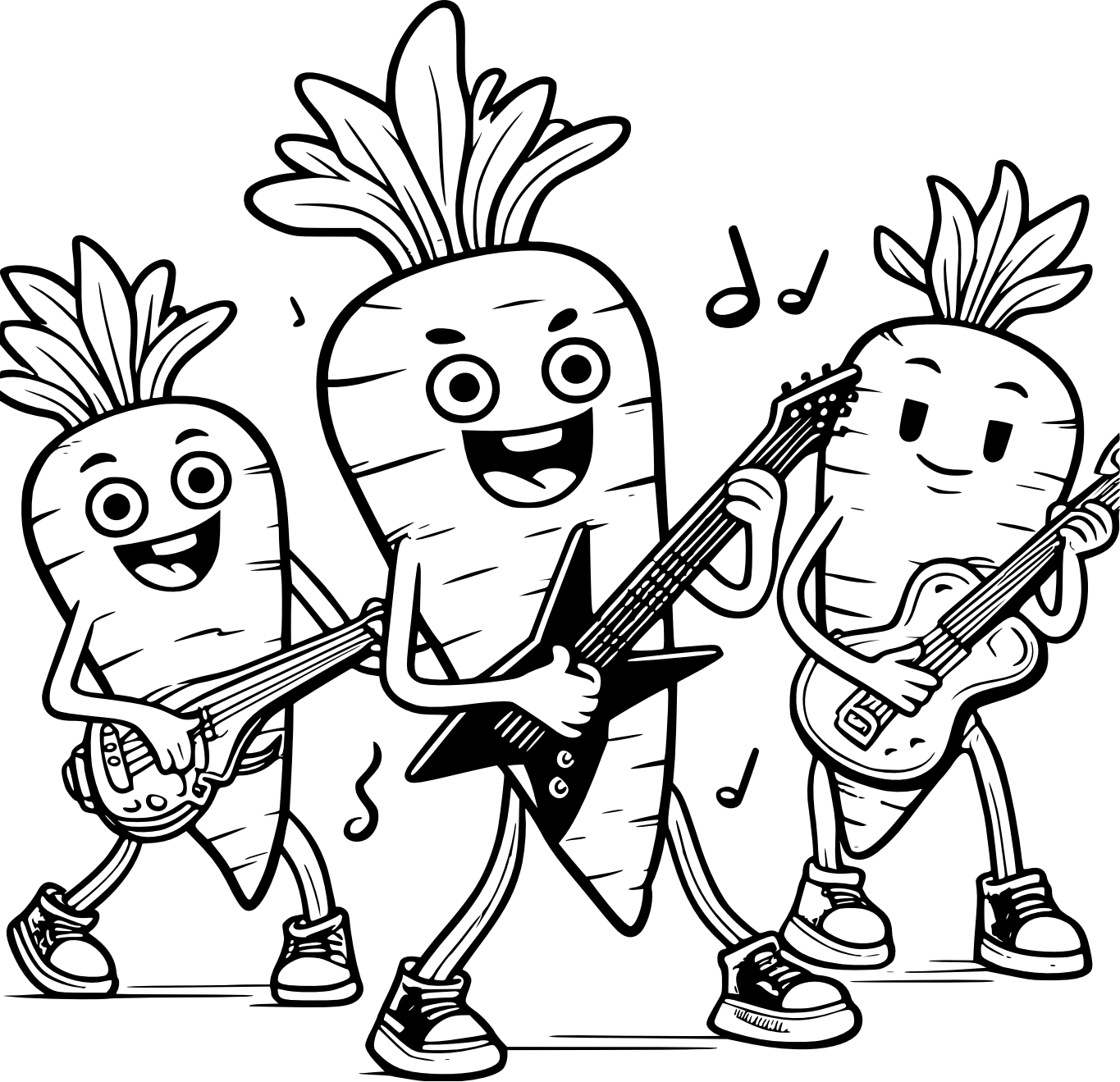 Carrots Playing Electric Guitars Coloring Pages ColoringDraft