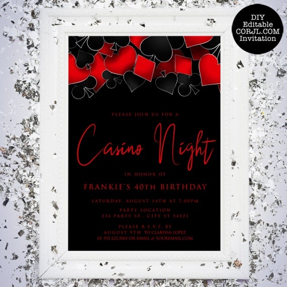 Casino Night Invitation Las Vegas Party Invitations Printable Casino 