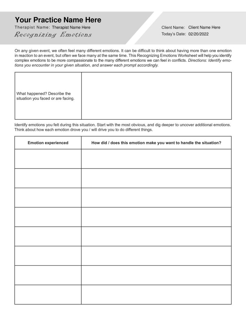CFT Recognizing Emotions Worksheet Editable Fillable Printable 