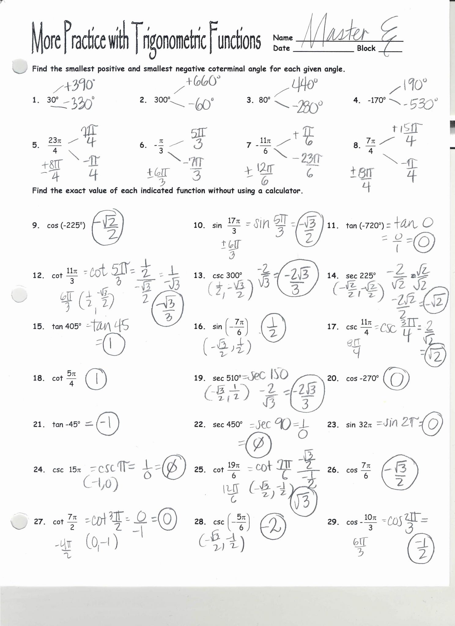 Characteristics Of Quadratic Functions Worksheet A Answers 