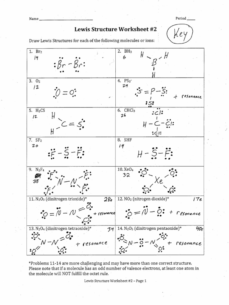 ChemE Lewis Structure Worksheet 2 Answers PDF Worksheets Library