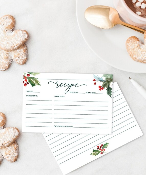 Christmas Cookie Recipe Card Printable Christmas Recipe Cards 
