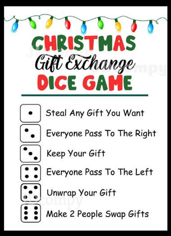 Christmas Gift Exchange Dice Game White Elephant Present Etsy