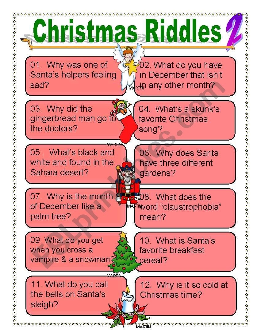 Christmas Riddle Worksheets Printable Worksheets