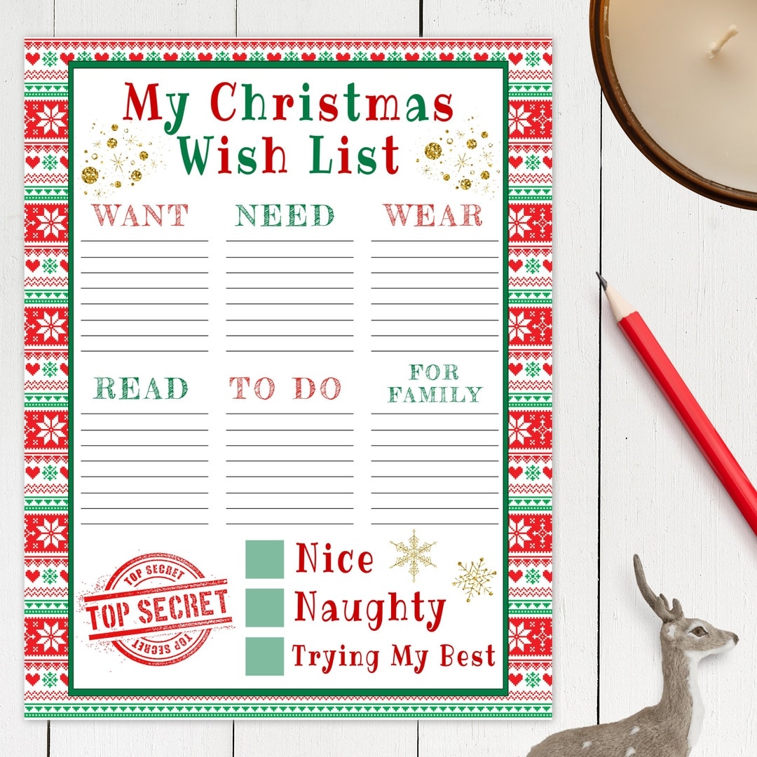 Christmas Wish List Printable Template For Kids Editable Holiday Wish 