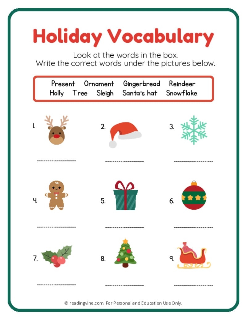 holiday worksheet