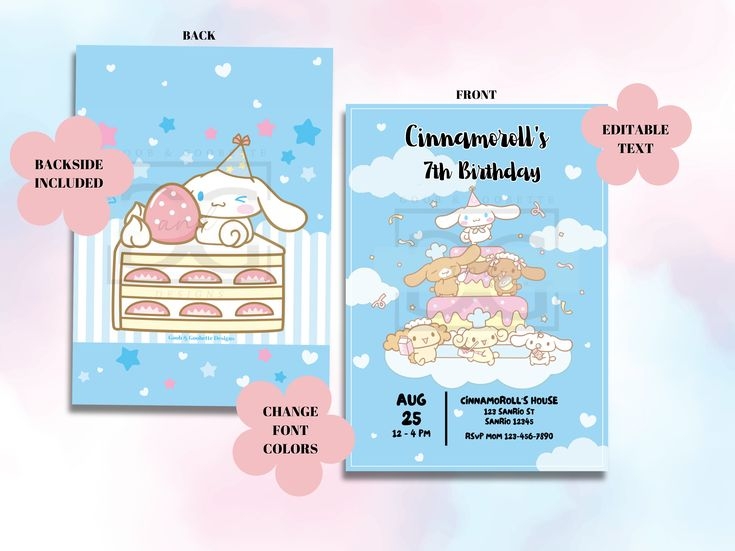 Cinnamoroll Birthday Invite Digital Hello Kitty Invite Template