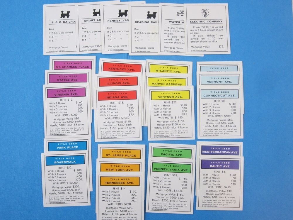 28 monopoly title deed cards printable