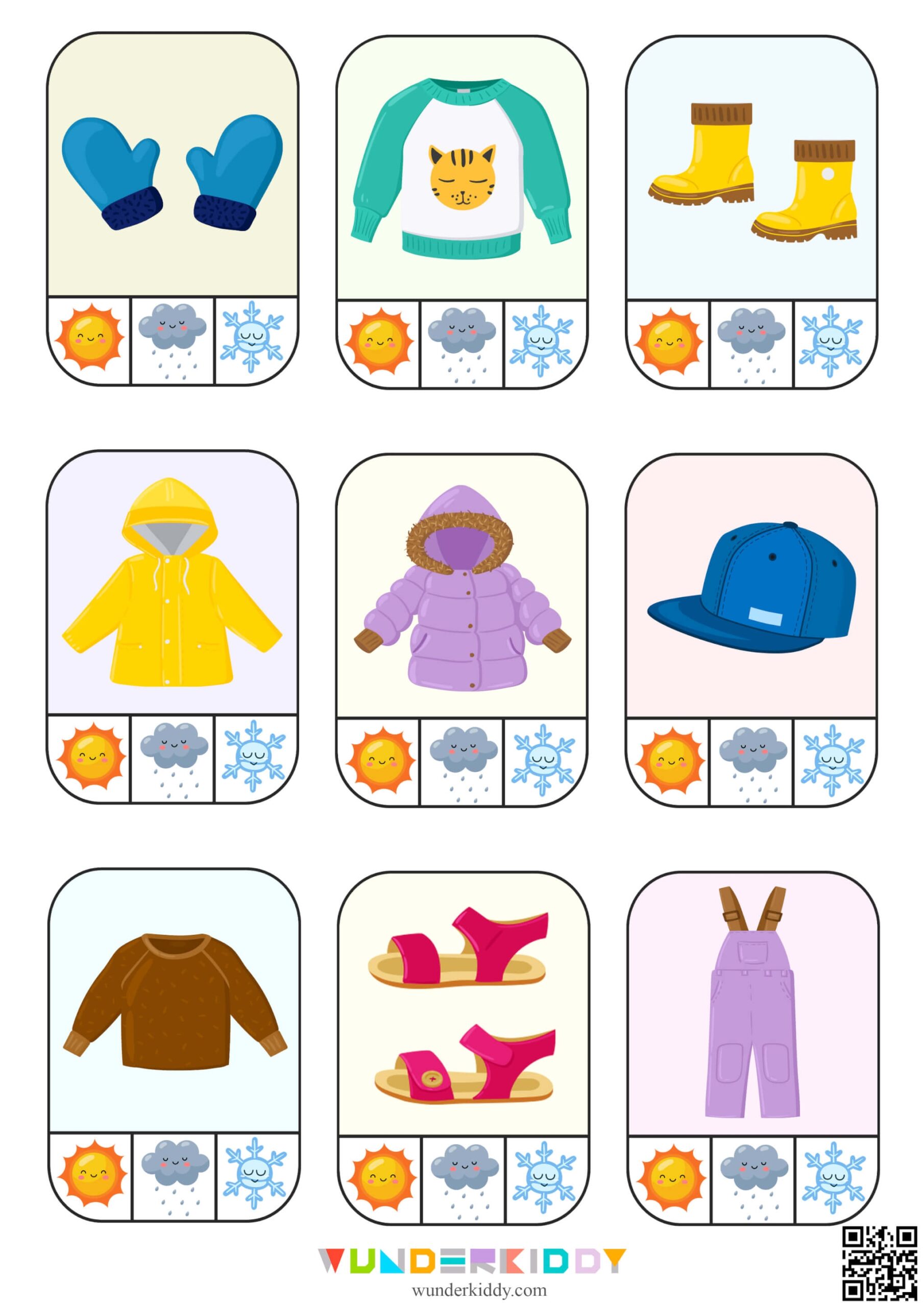 Clothes And Weather Printable Preschool Match Activity Worksheets Library