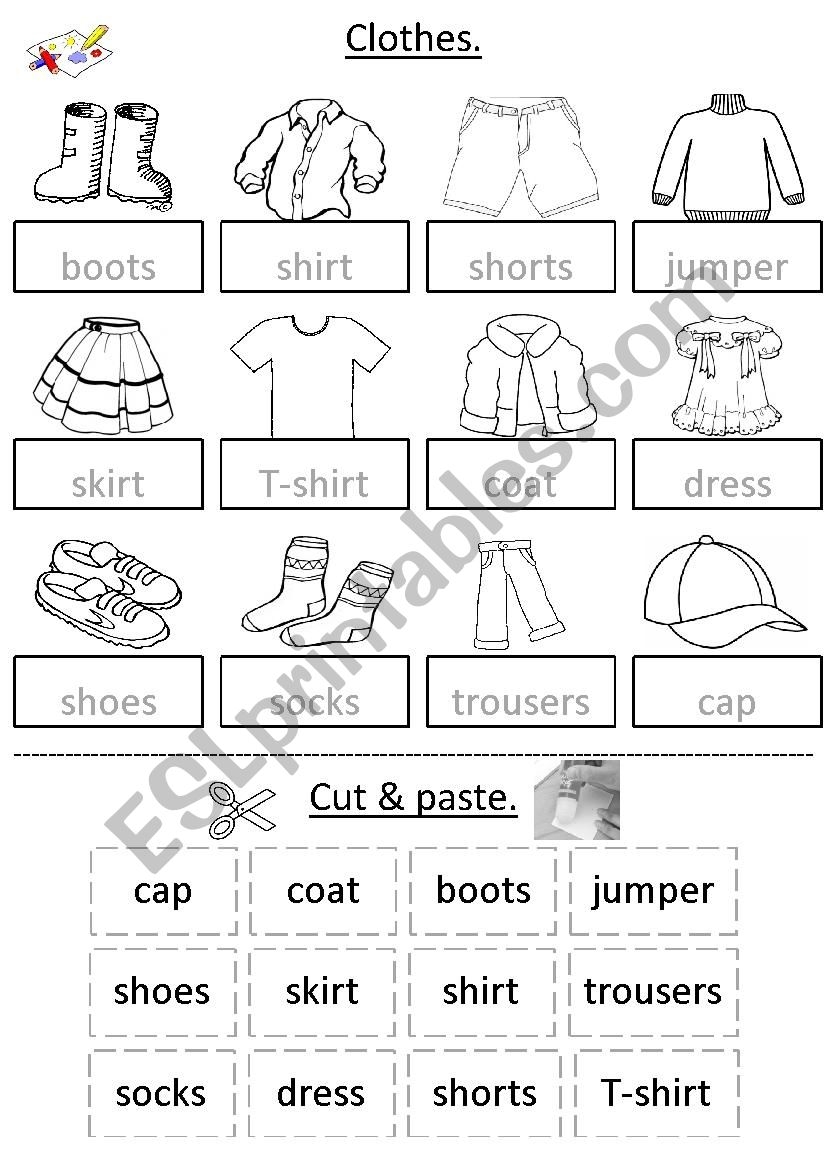 Clothes Cut Paste ESL Worksheet By Silvigit
