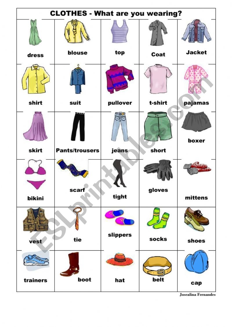 Clothes ESL Worksheet By Jfernandes
