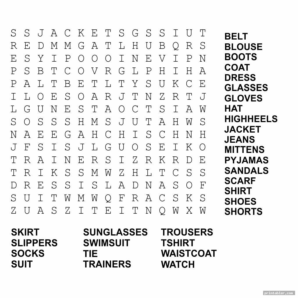 Clothes Printable Worksheets Gridgit