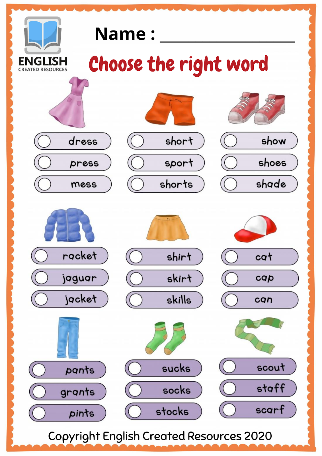 Clothes Worksheet