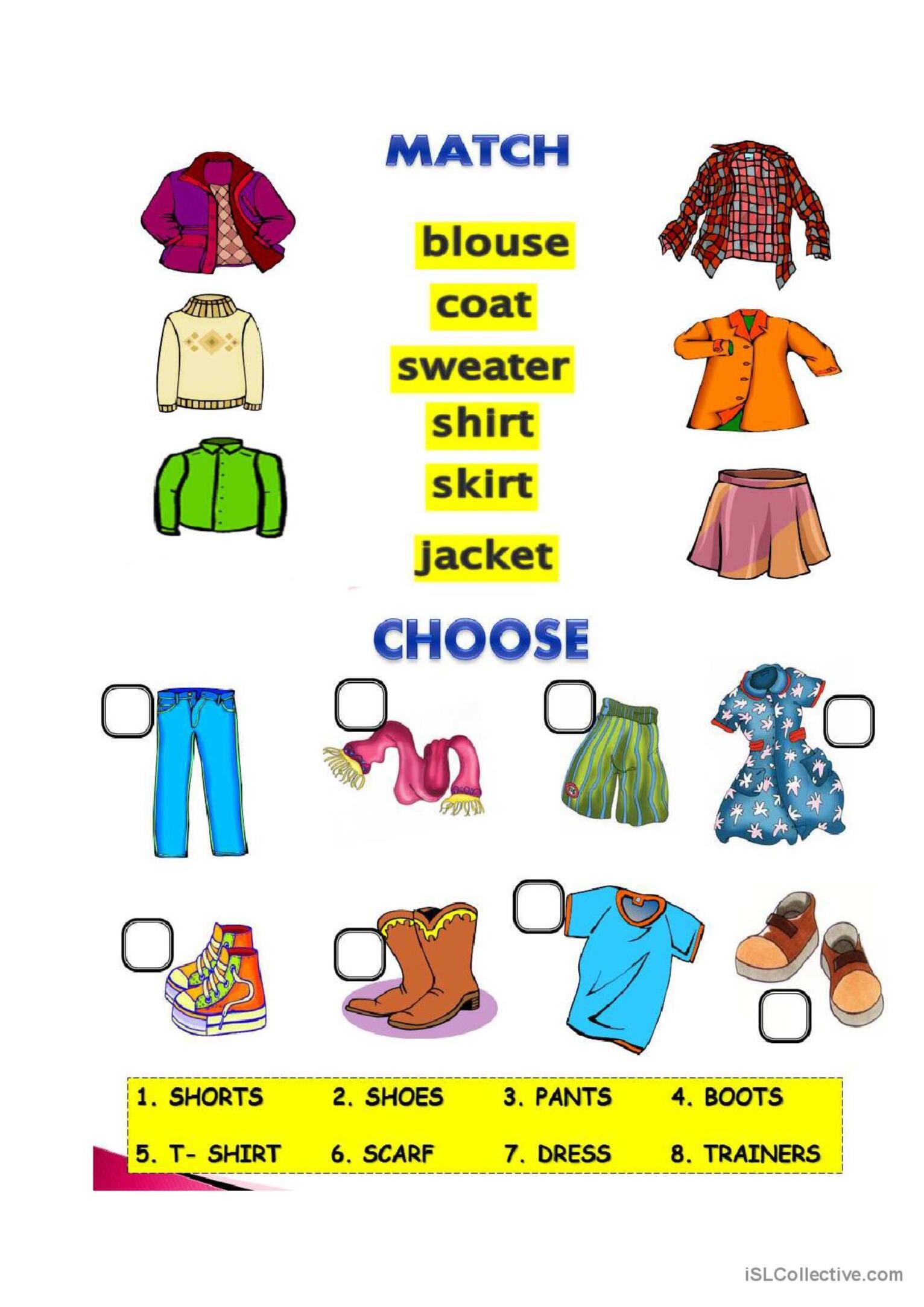 worksheet about clothes