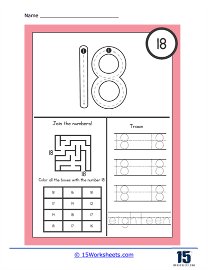 Color The Number 18 Worksheet Twisty Noodle Worksheets Library