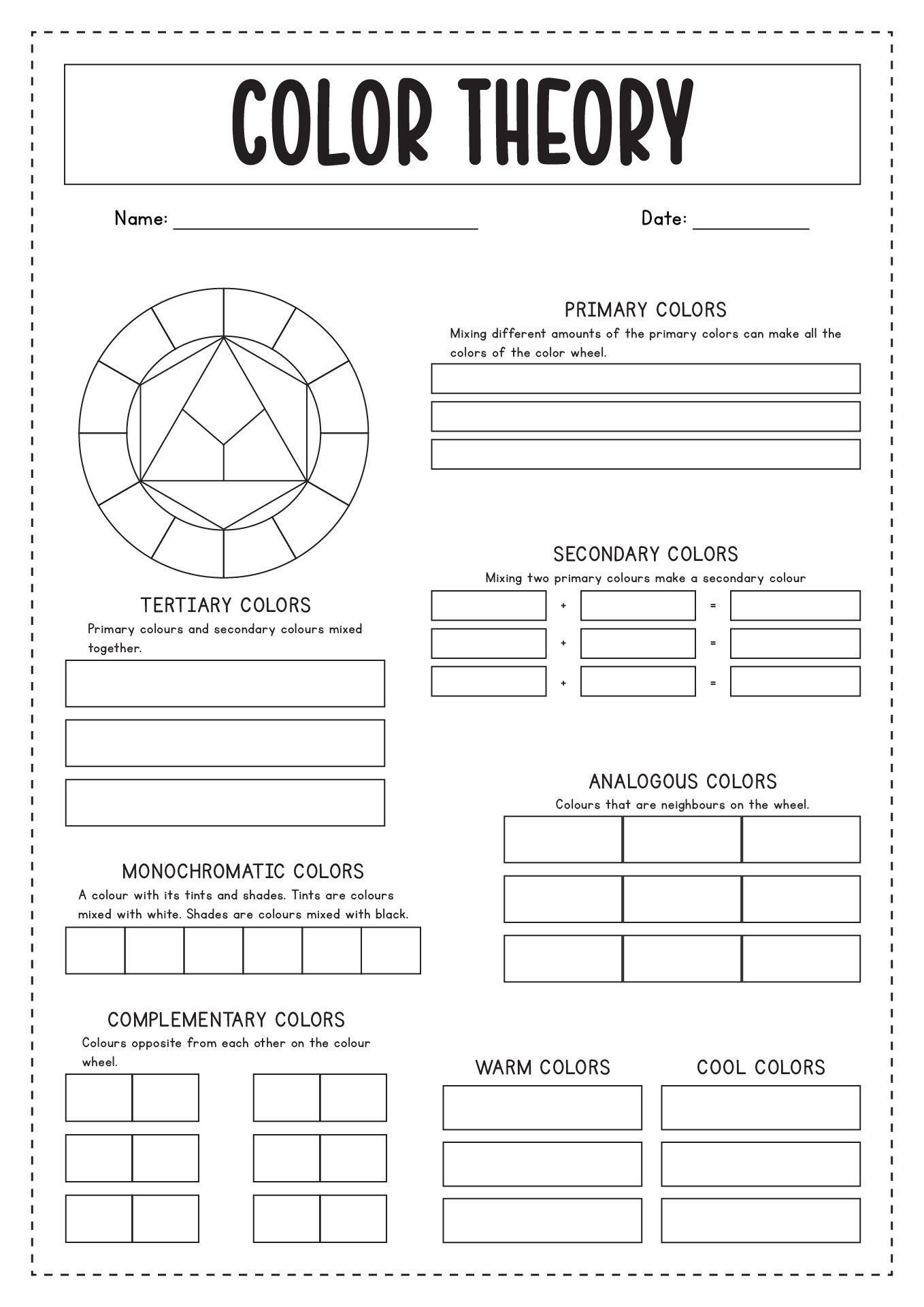 Color Theory Worksheet Engaging Worksheet Activities