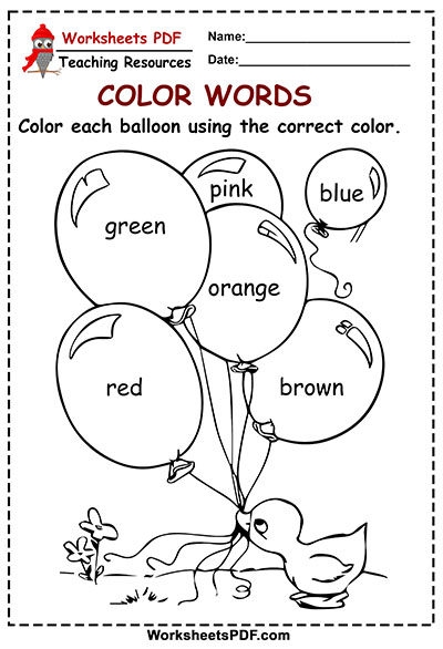 Color Words Worksheets PDF Let 39 s Learn Our Colors