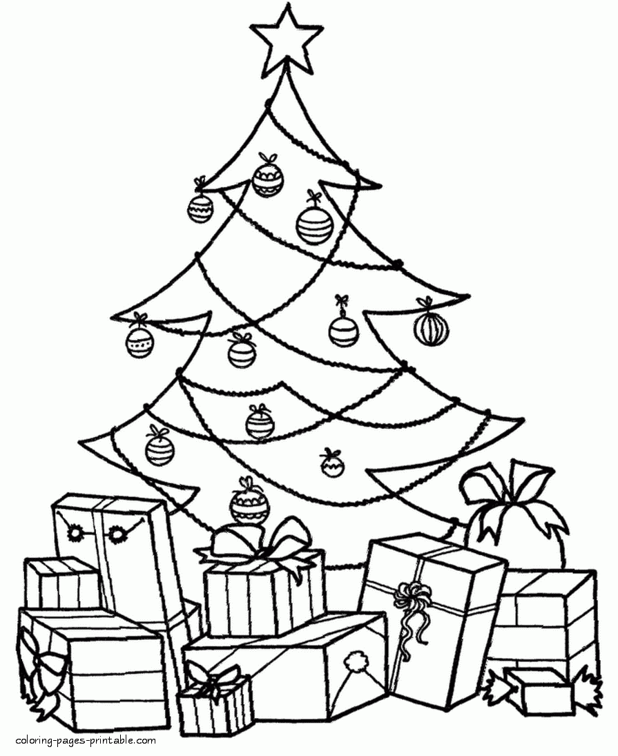 Coloring Page Christmas Tree And Many Presents COLORING PAGES
