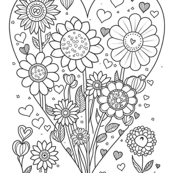 Coloring Page Hearts And Flowers ColoringFunHouse