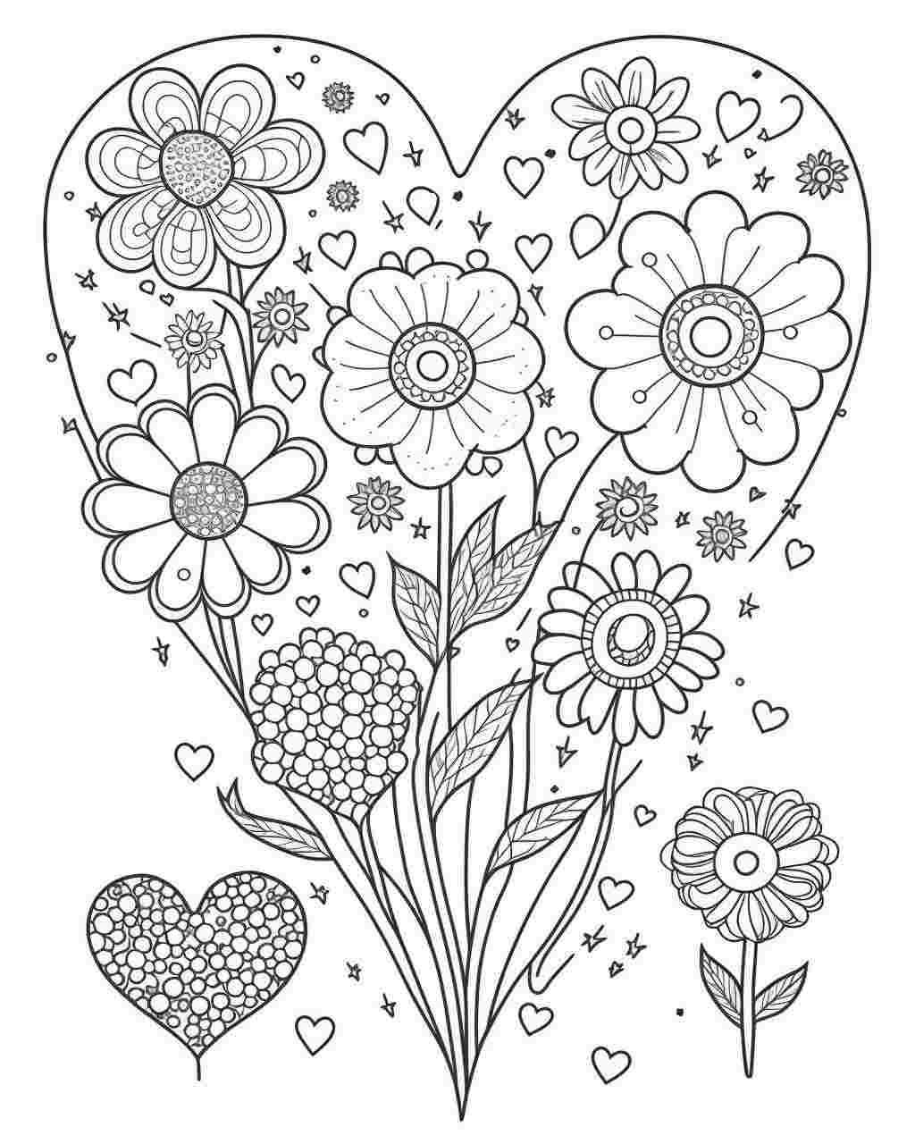 Coloring Page Hearts And Flowers ColoringFunHouse