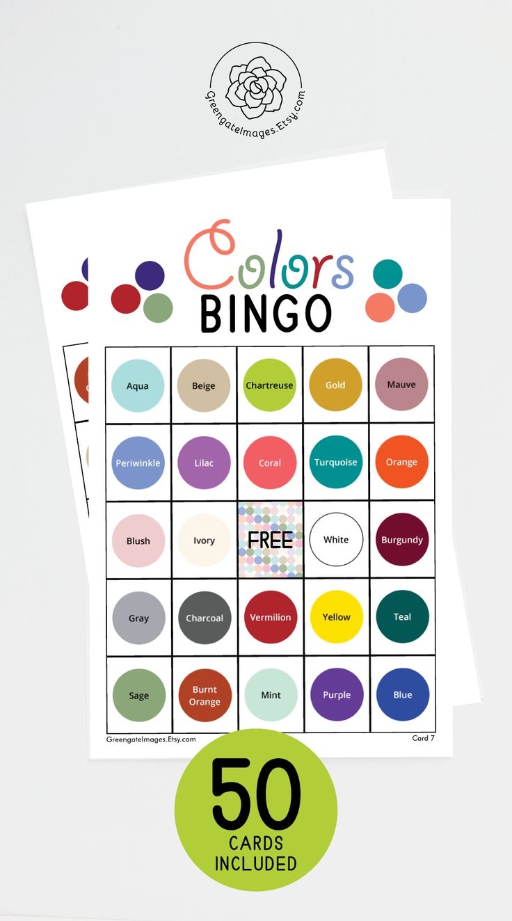 1-5 colors bingo cards printable