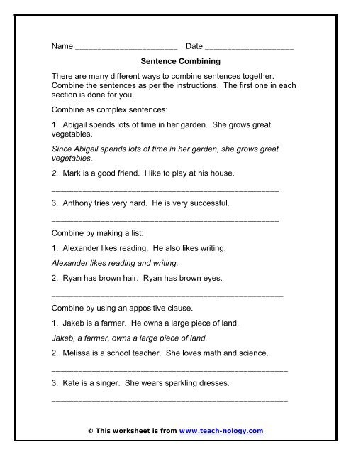Combining Sentences teacher Made Twinkl Worksheets Library