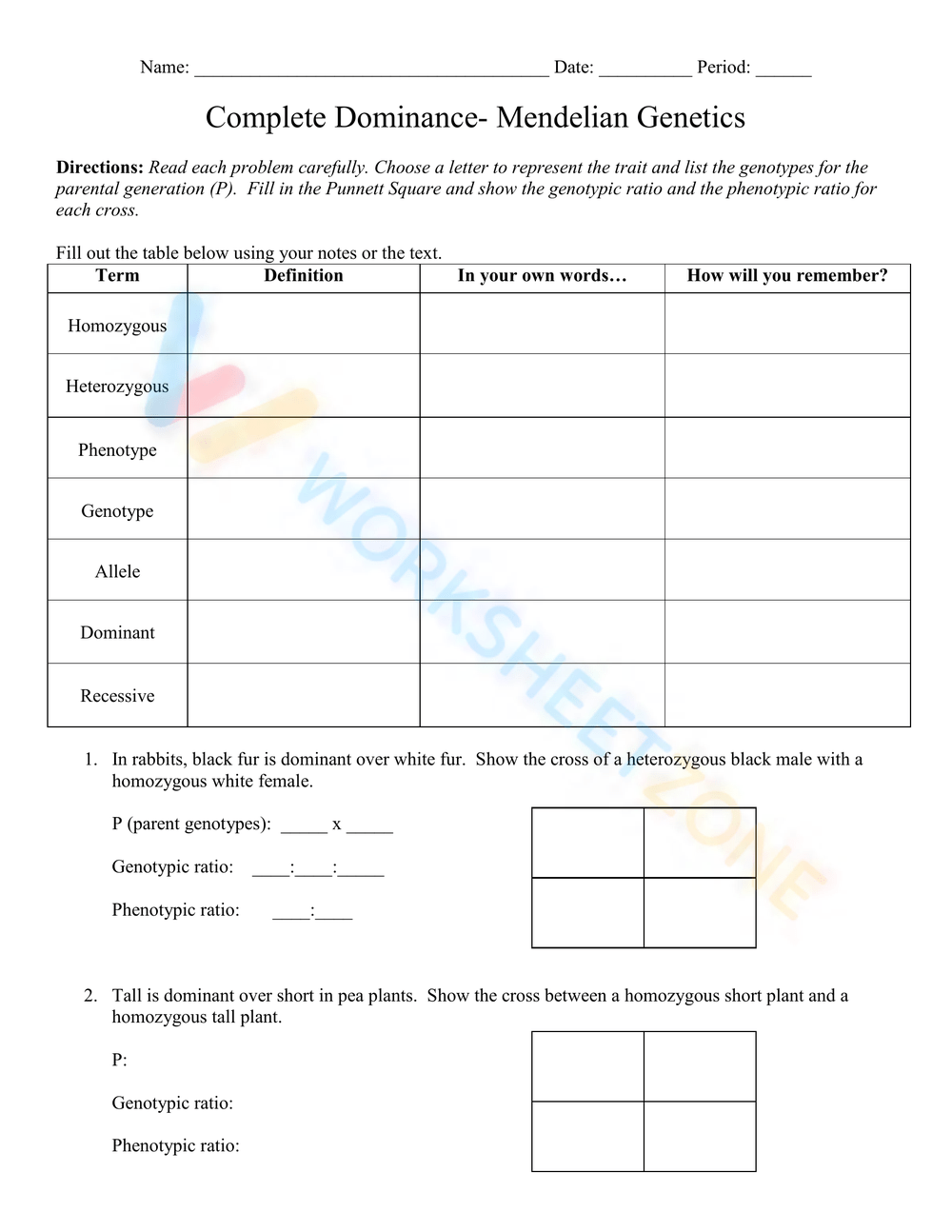 Complete Dominance Mendelian Genetics Worksheet Worksheets Library