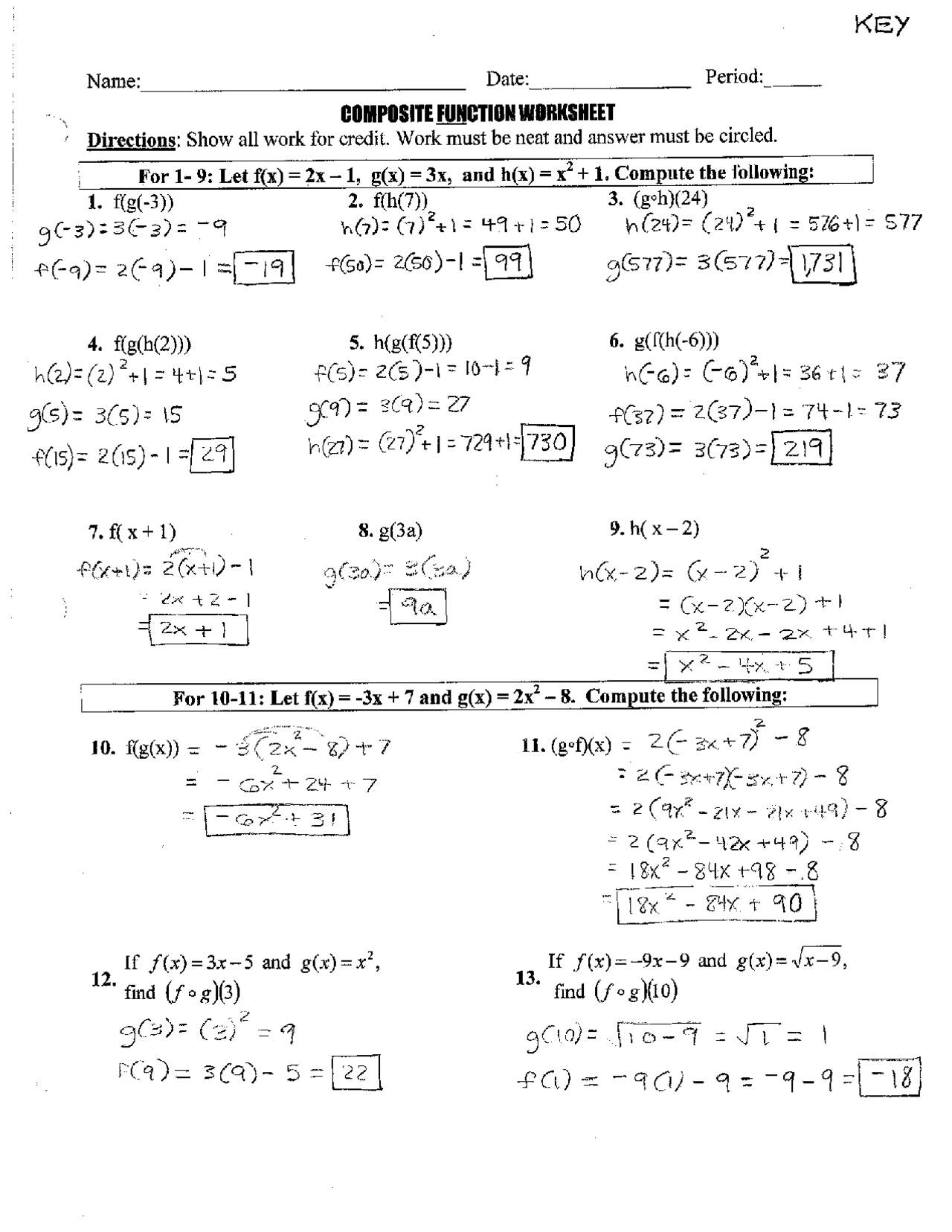 function composition worksheet