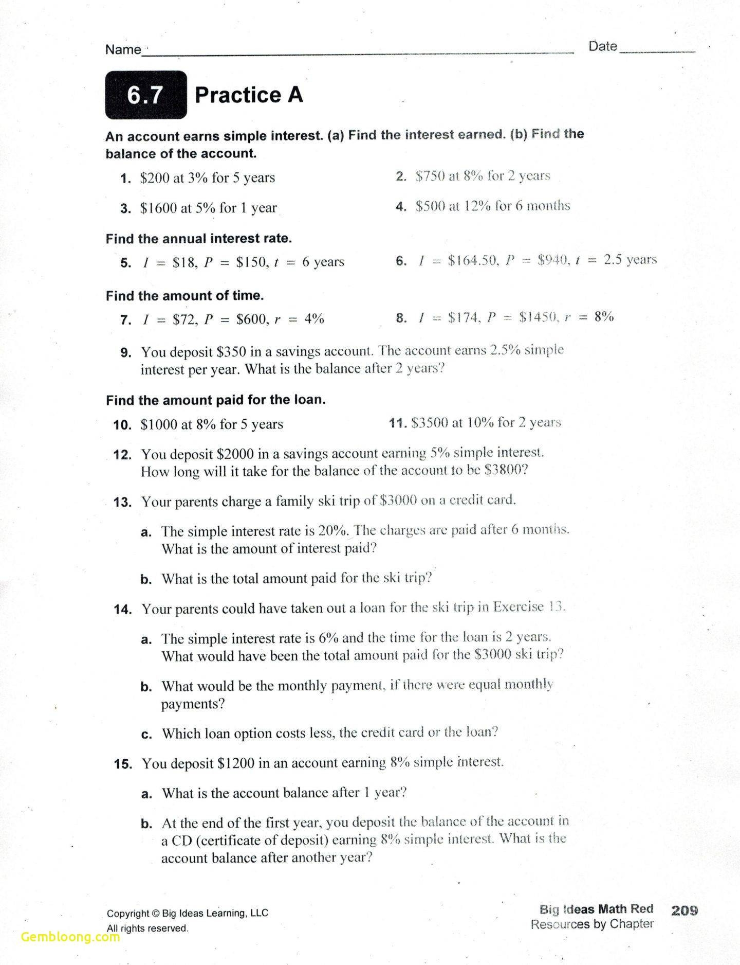 simple interest and compound interest worksheet