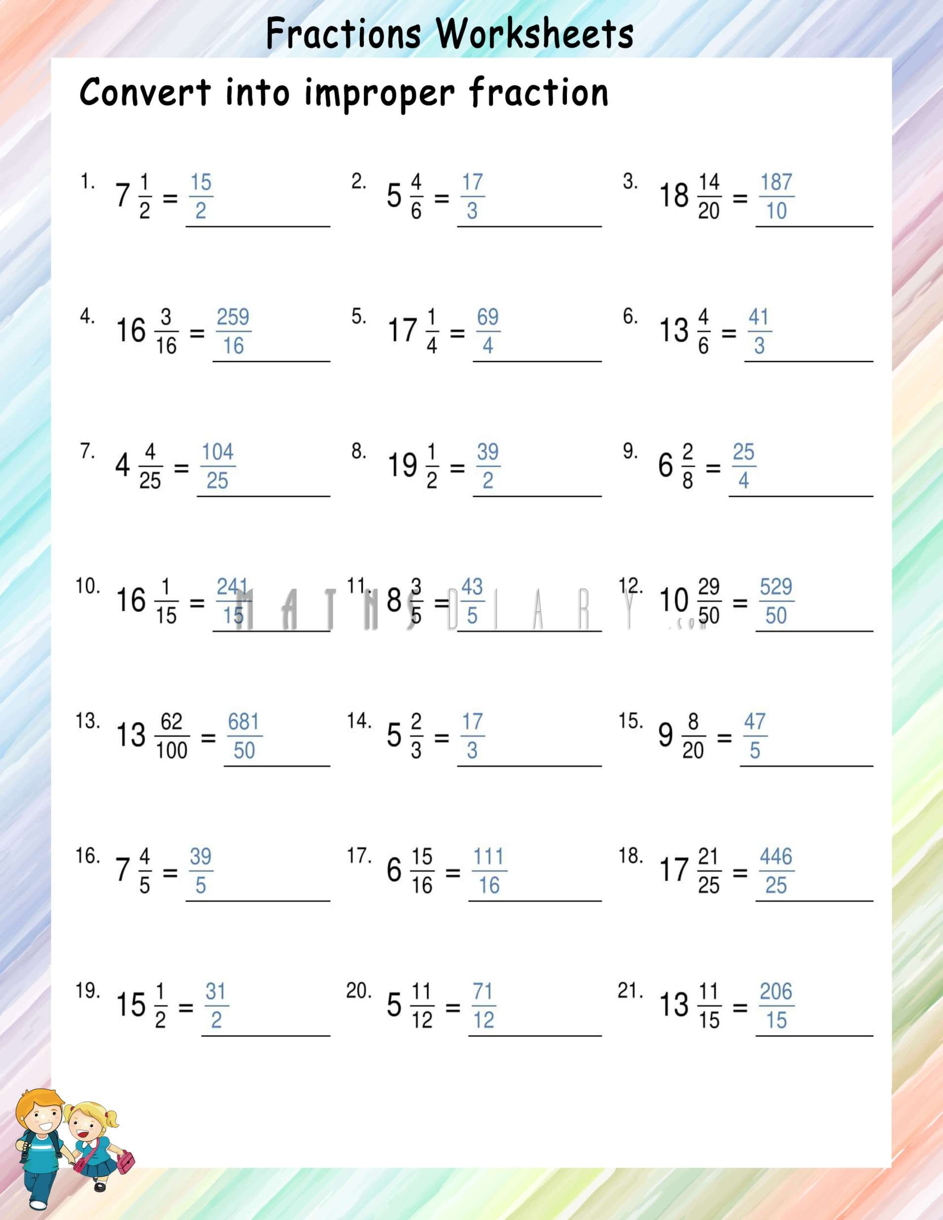 Converting Improper Fractions Worksheet Teach Starter Worksheets 