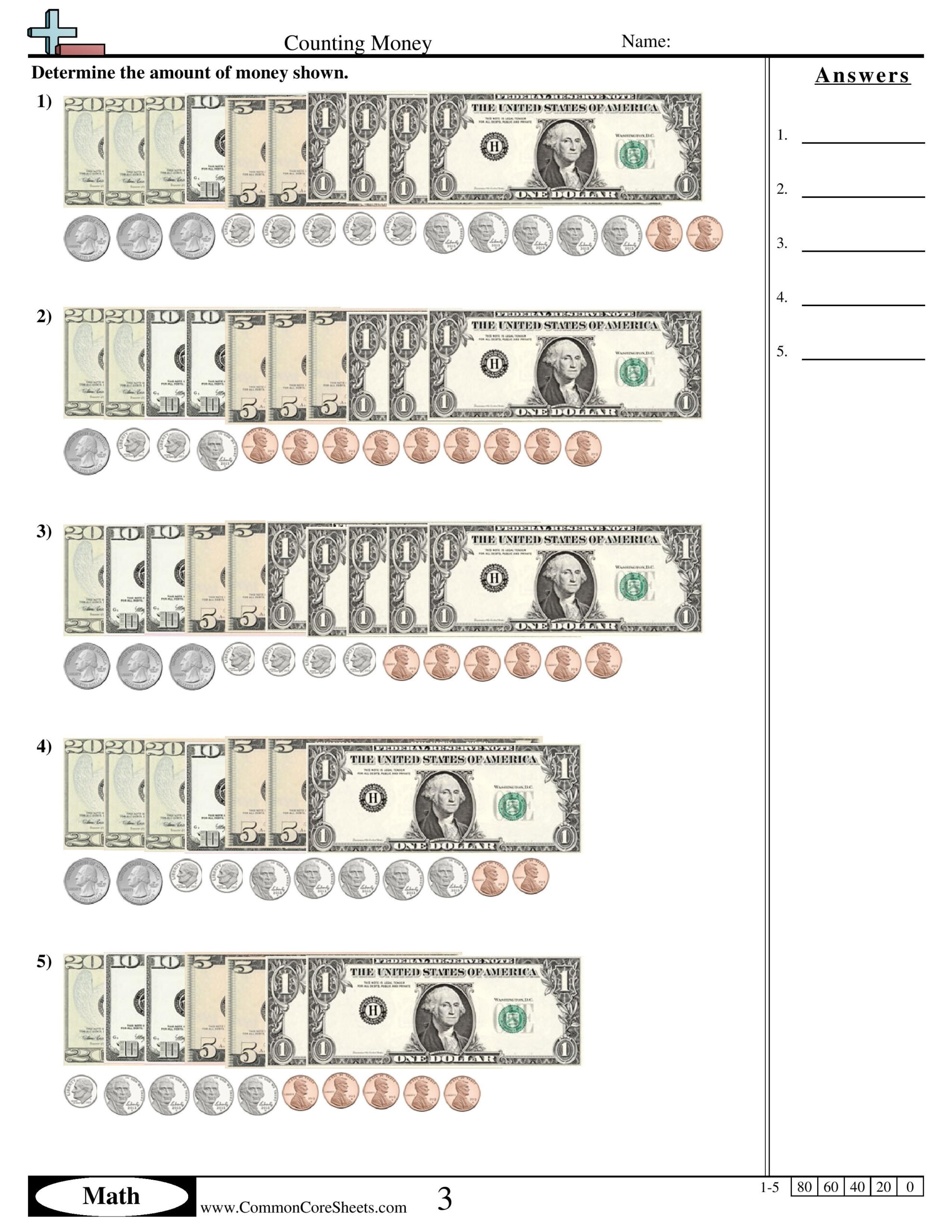 free printable counting money worksheets