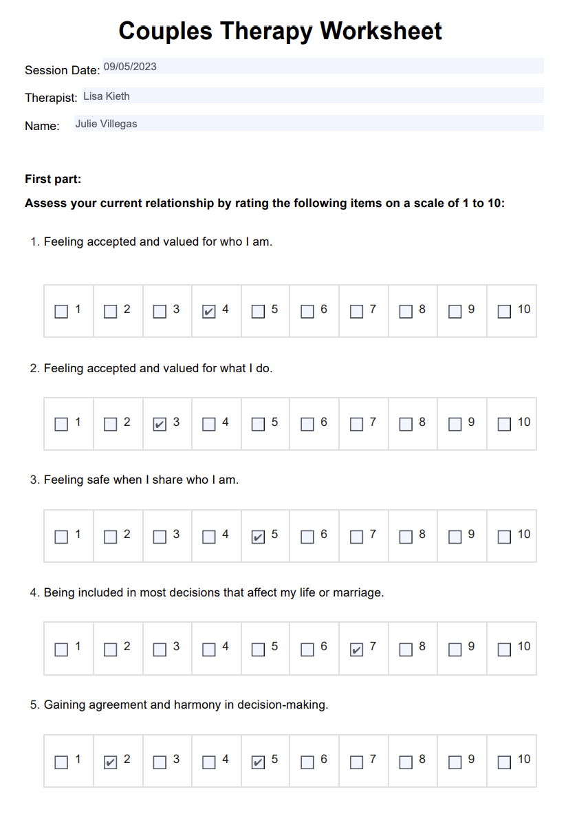 Couples Therapy Worksheet Example Free PDF Download Worksheets 