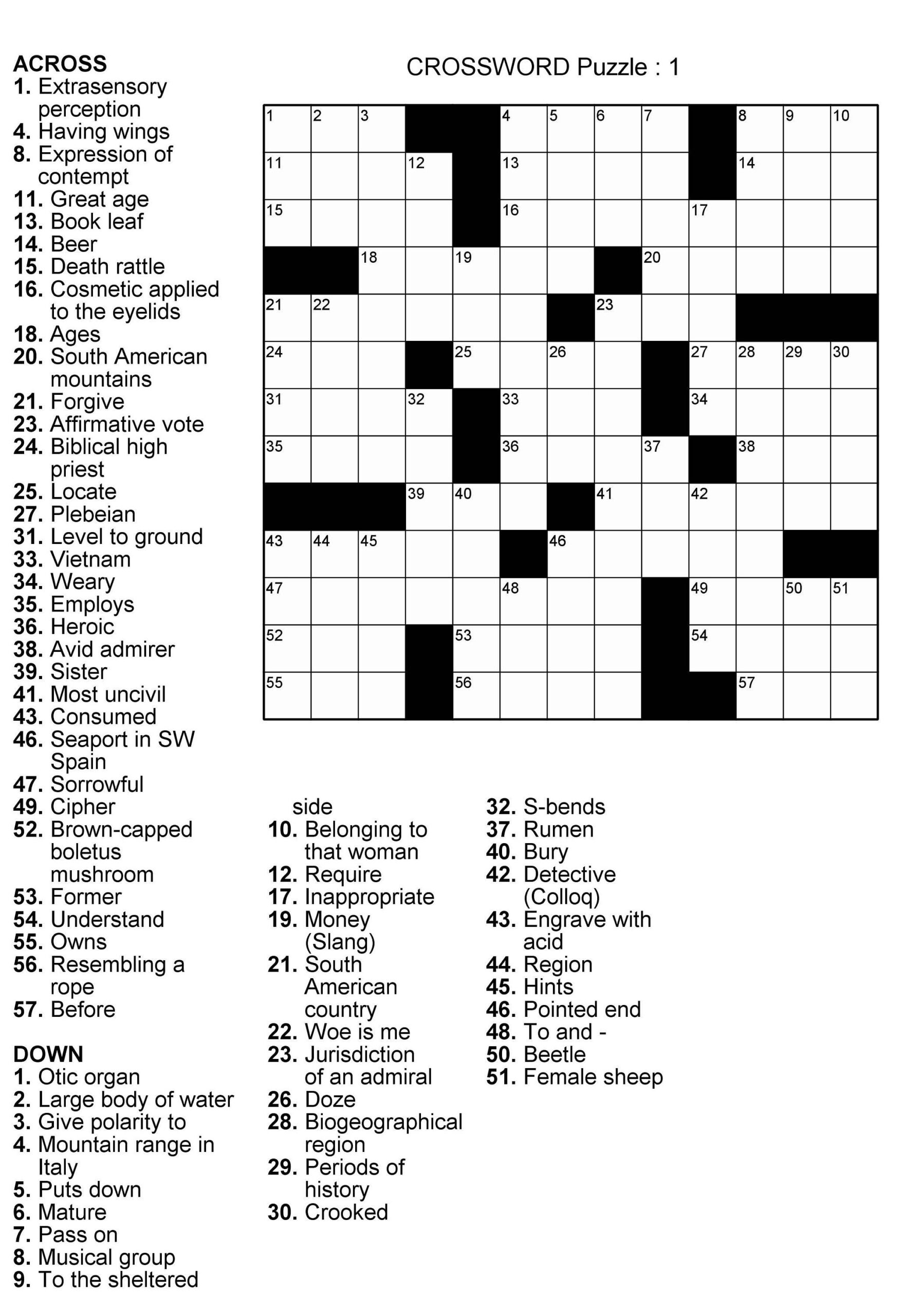 Crossword Puzzle Printables For Adults 100 Crosswords With Solutions