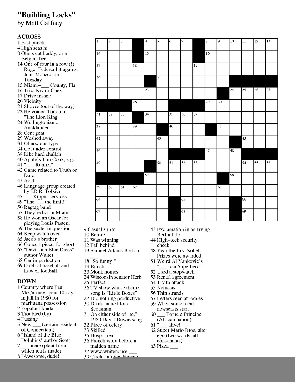Crossword Puzzles Printable Easy