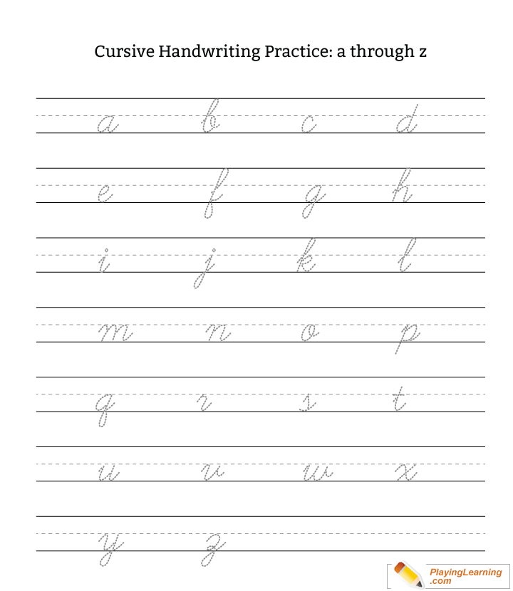 Cursive Handwriting Practice Letter A Through Z Lowercase Free 