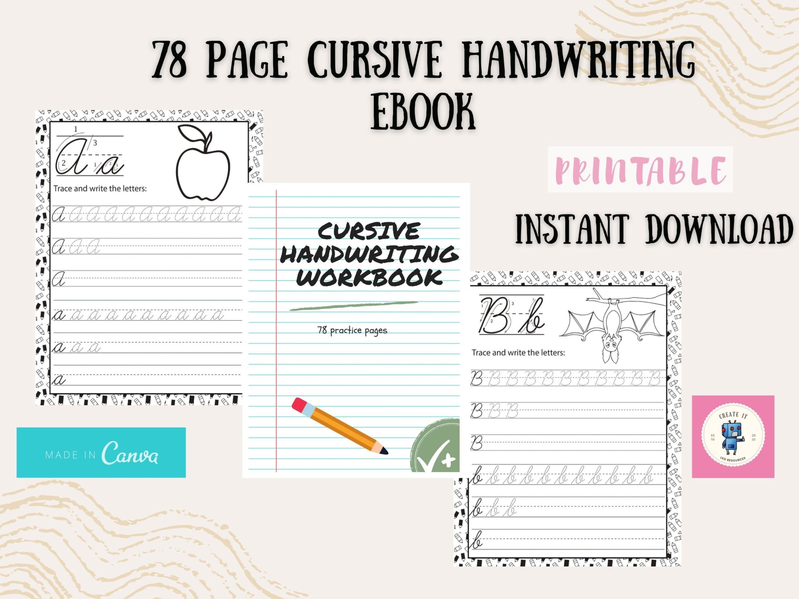Cursive Handwriting Practice Sheets 78 Printable Handwriting Workbook 