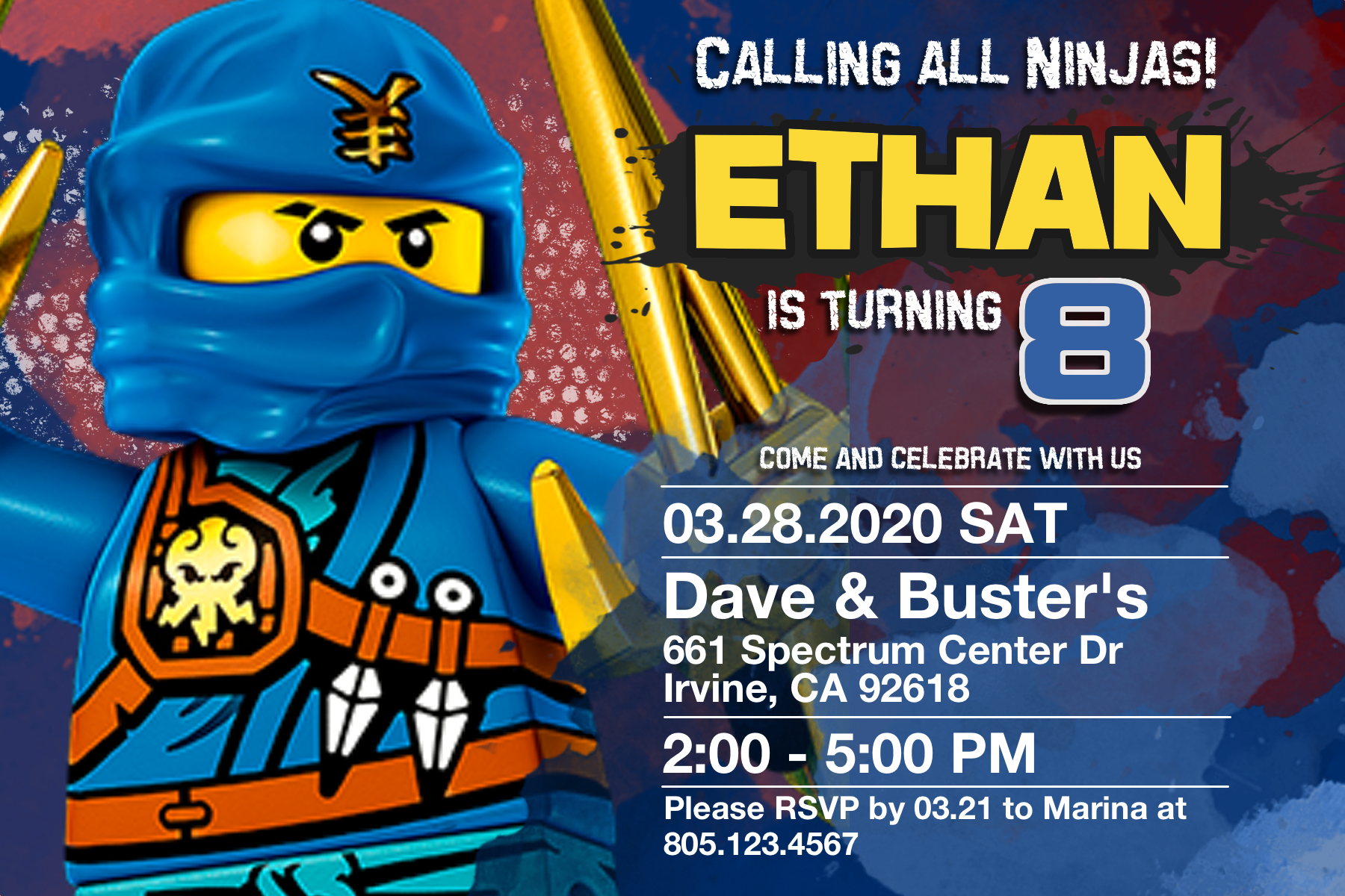 Custom Lego Ninjago Ninja Birthday Invitation Lego Ninjago Ninja Lego 