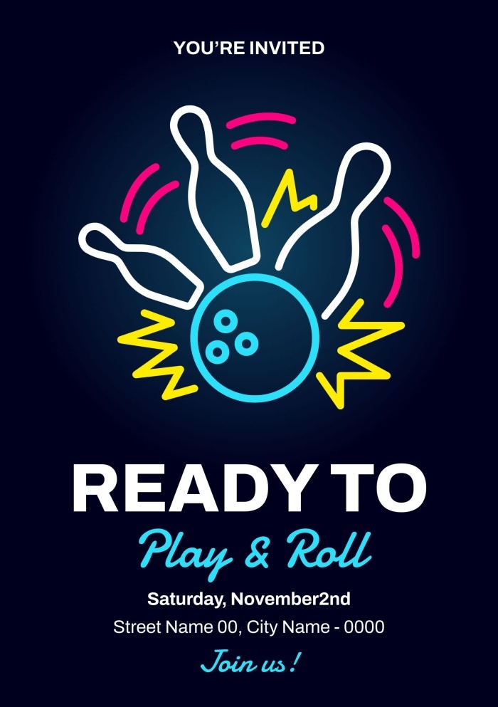 Customize This Linear Neon Bowling Invitation Design For Free