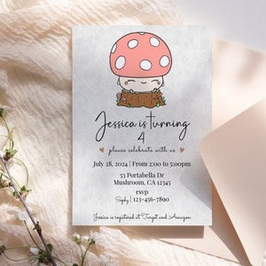 Cute Mushroom Invitation Template Cute Pink Mushroom Cute Mushroom 
